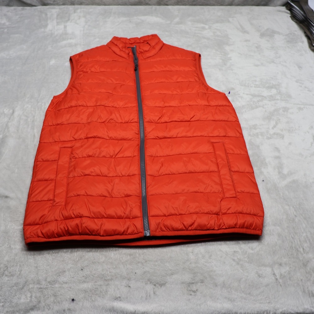 Swiss Tech Vest Mens Small Orange Insulated Full Zip Light Pack Quilted Puffer